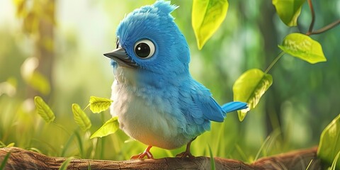 bluebird 3D animation cartoon style, colorful, happy, friendly, 3d cartoon, nature, outdoors