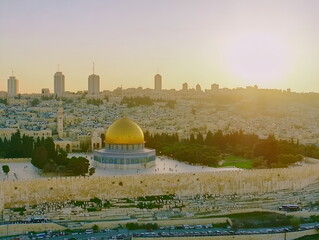 Sunset over Jerusalem overlooking the Old City, religious landscape