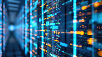 Wall Mural - digital corridor in cyber space or futuristic ai data center, abstract tech background. perspective 