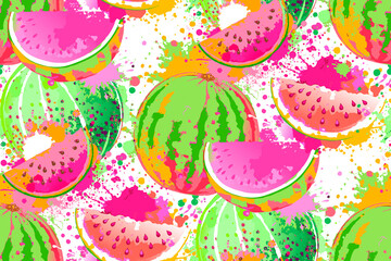 Seamless pattern. Watermelon in watercolor style.  Suitable for fabric, wrapping paper and the like