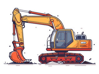 Wall Mural - Excavator isolated on white background. Vector illustration in cartoon style