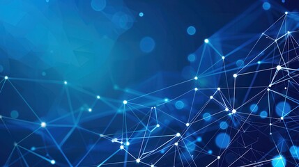 Abstract blue background with connecting lines and dots, representing technology and innovation in digital networks.