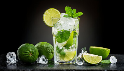  A Mojito Cocktail with Fresh Green Limes, Mint, and Cold Ice Cubes – A mojito cocktail with_1(20)