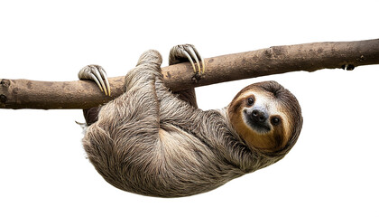 Wall Mural - a sloth hanging on a tree branch – a sloth hanging from a tree branch, isolated on a white _1(29)