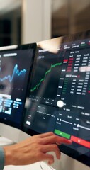 Poster - Business people, teamwork and tablet with trading at night with advice, stock market trends and data analysis. Professional, mentor and trader with pointing to IPO chart for crypto on computer screen