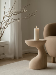 Wall Mural - Minimalistic Photo of Designed Candle Holders in Italian Living Room with Art Nouveau Style