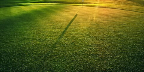 Poster - High quality photo of flag shadow on the golf course with lush green grass