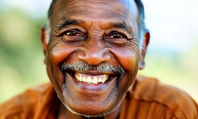 Wall Mural - Portrait of a happy senior Indian man smiling and looking at camera