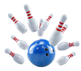 Striking down pins with a bowling ball, cut out