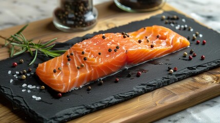 The raw salmon fillet