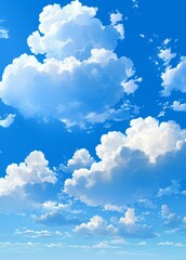 Wall Mural - blue sky with white clouds in simple vector illustration style, clear background
