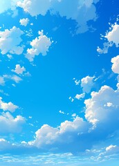 Wall Mural - blue sky with white clouds in simple vector illustration style, clear background