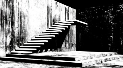 Wall Mural -   A monochrome image depicts steps leading to a structure with a gray backdrop