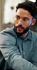 Leinwandbilder - Programming, pointing and man at computer with web ideas, online business development and tech office at night. Software, planning and designer with startup, training or discussion at digital agency