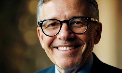 Wall Mural - Portrait of handsome mature man in eyeglasses smiling at camera