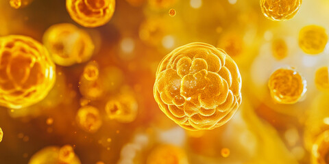 microscopic examination of yellow cell division in human or embryonic stem cells. concept human biol