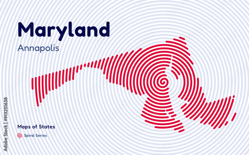 Maryland Map in Spiral Pattern. Annapolis Takes Center Stage ...