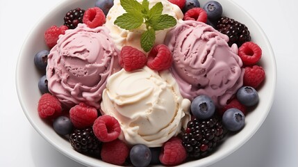 Canvas Print - Close view of frozen yogurt, front view from above, studio lighting, isolated white background.