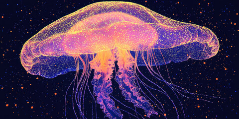 Wall Mural - A neon blue digital illustration of a brain in the shape of a jellyfish against a dark background, symbolizing artificial intelligence.