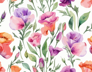 Wall Mural - Vector illustration, bud of eustoma and sweet pea. Bright flowers in a watercolor style