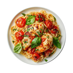 Wall Mural - Chicken Margherita over Pasta Isolated on a Transparent Background