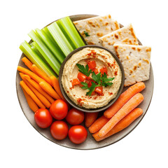 Wall Mural - Hummas and Carrots, Celery, Pita and Tomatoes  Isolated on a Transparent Background