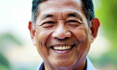 Wall Mural - Portrait of happy mature Asian man smiling and looking at camera.