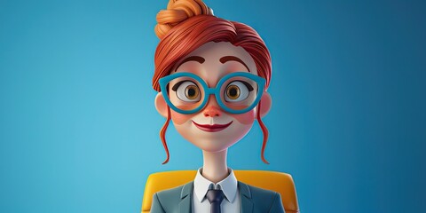 Wall Mural - female ceo 3D animation cartoon style, colorful, happy, friendly, 3d cartoon, office 