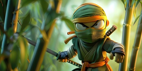 Poster - ninja 3D animation cartoon style, colorful, happy, friendly, 3d cartoon,