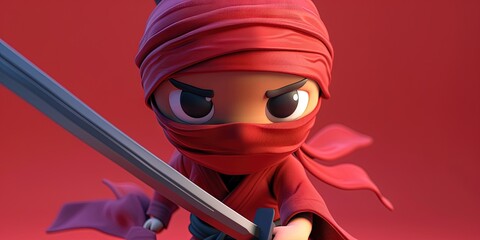 Wall Mural - ninja 3D animation cartoon style, colorful, happy, friendly, 3d cartoon,