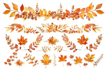 Poster - Watercolor illustration of autumn leaves and branches, perfect for seasonal designs and themes