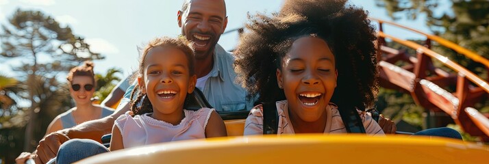 Poster - diverse family riding roller coaster 