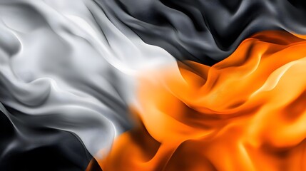 Wall Mural - Blurred, free-form gradient texture for web banners and hot sales, featuring orange, gray, and white on a black background with a noise effect.
