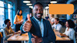 © starush - A man giving a thumbs up with an orange speech bubble, AI