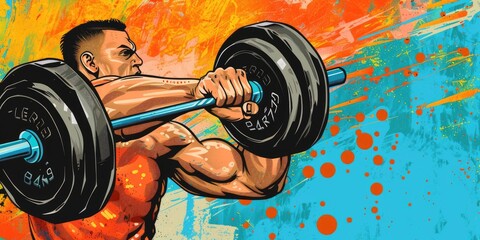 Sticker - Colorful Bodybuilding Pop Art, Muscular Man Lifting Weights in Pop Art