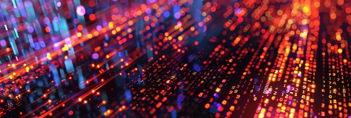 A colorful image of a computer screen with many dots and lines. The image is abstract and has a futuristic feel to it