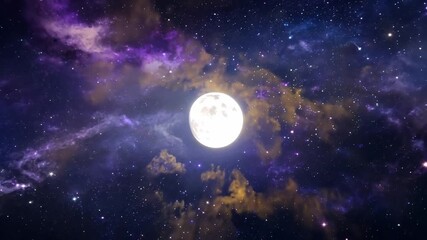 Wall Mural - a large white moon is in the sky above a cloudy background. the moon is surrounded by many stars, so