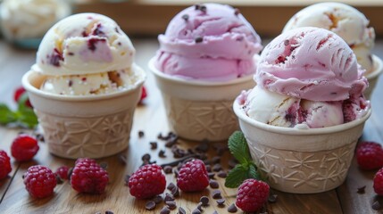 Ice cream cones. Juicy delicious ice cream in a cone