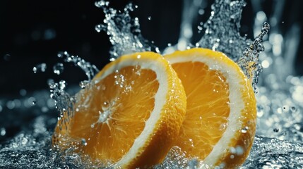 Poster - Orange Slices Splashing in Water