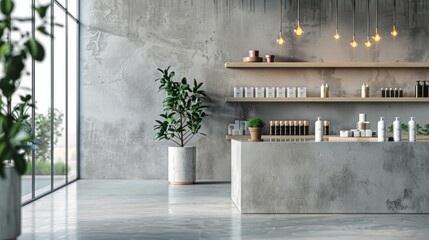 Wall Mural - Modern Interior with Concrete Counter and Shelves