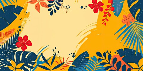 Poster - Tropical Leaves with Geometric Background