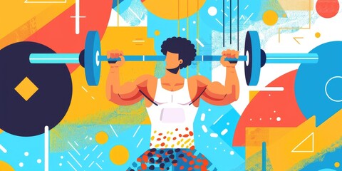 Canvas Print - Colorful Illustration of a Weightlifter in Action