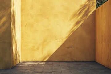 Wall Mural - A simple yellow wall with a natural tree shadow, great for backgrounds or minimalist designs