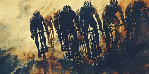 Wall Mural - Energetic Bicycle Race in Watercolor Art