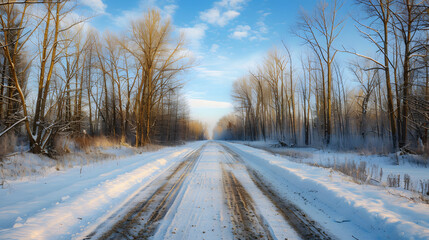 Wall Mural - a snowy road with trees in the background