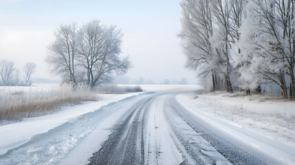 Wall Mural - a snowy road with trees in the background