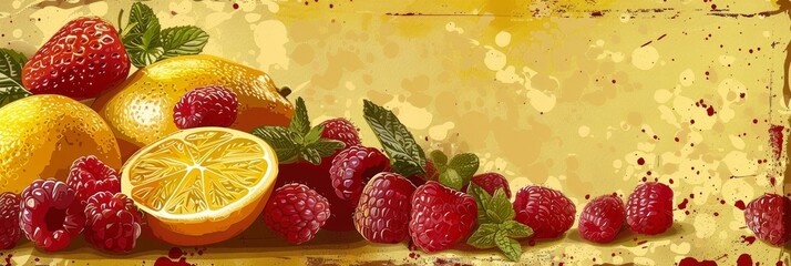 Wall Mural - Elegant Abstract Background Featuring Healthy Fruits With Raspberries and Lemons