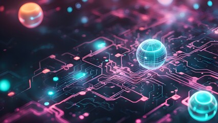 A computer chip with a blue ball on it