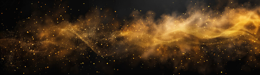 Wall Mural - abstract magic gold dust and smoke background over black background.