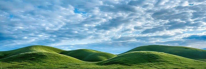 green grassy hills cloudy blue sky 